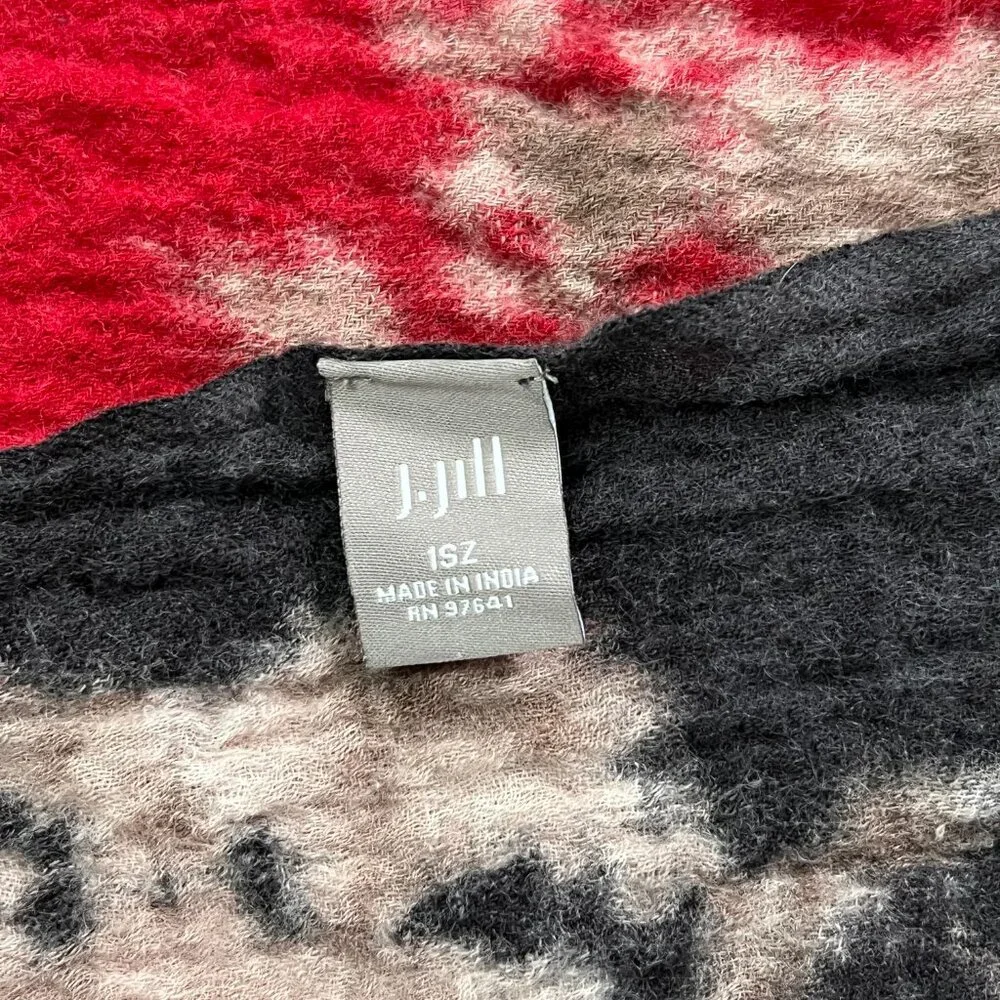 J.Jill 100% Wool Red Black Floral Scarf